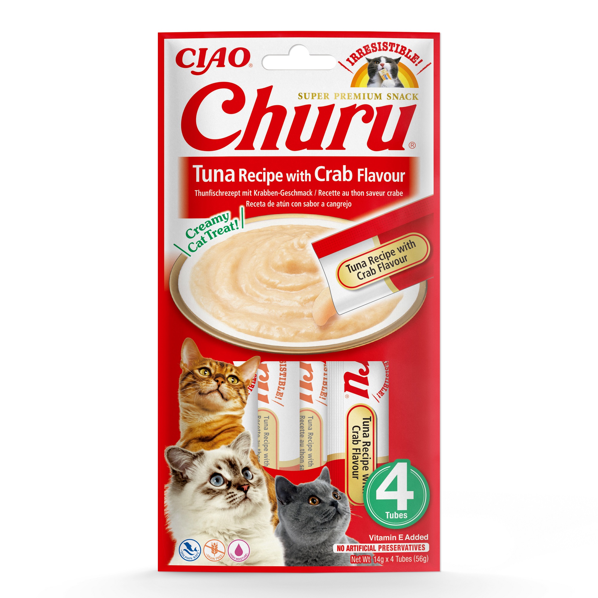 INABA Cat Ciao Churu - Thunfischrezept mit Krabben-Geschmack 4 x 14 g