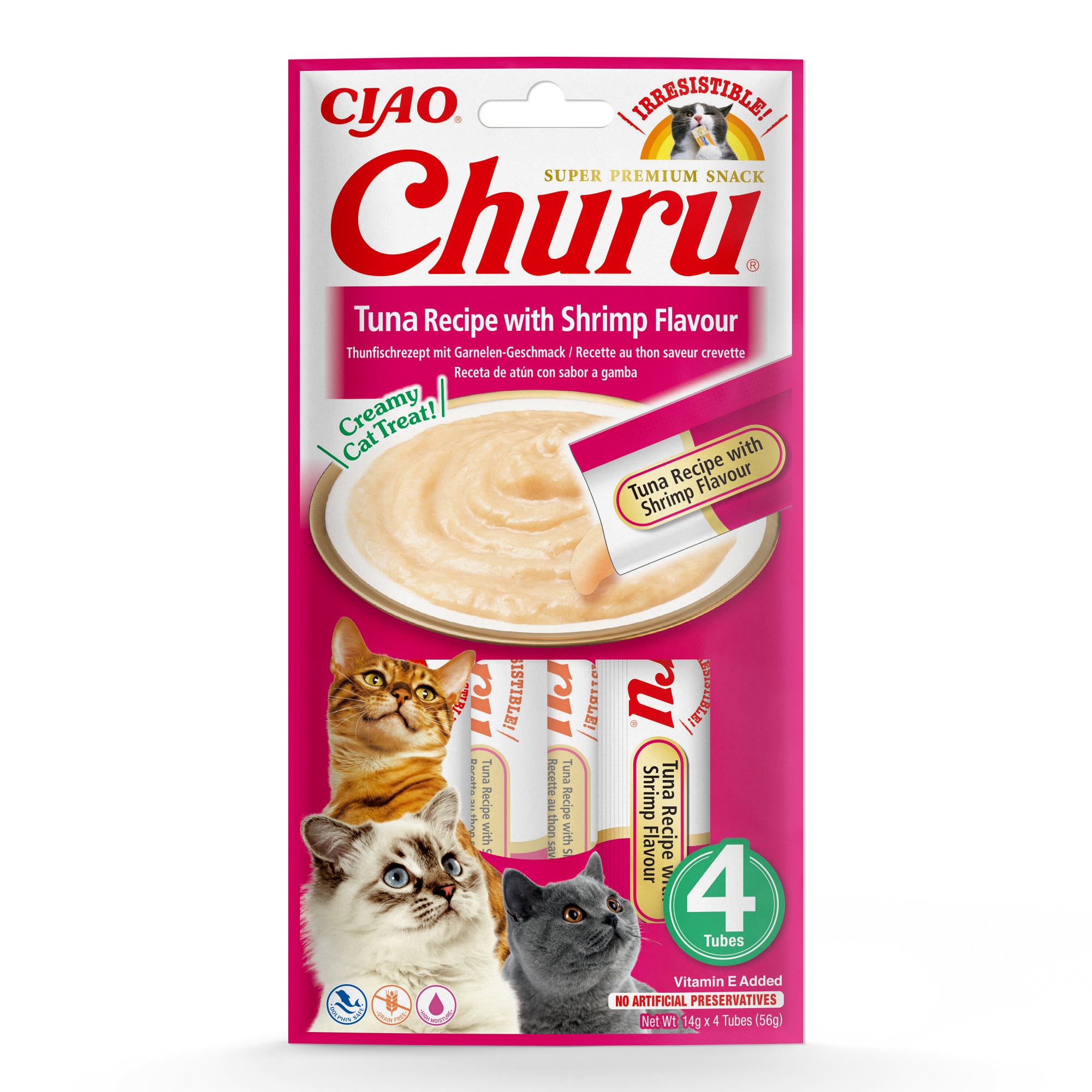 INABA Cat Ciao Churu - Thunfischrezept mit Garnelen-Geschmack 4 x 14 g