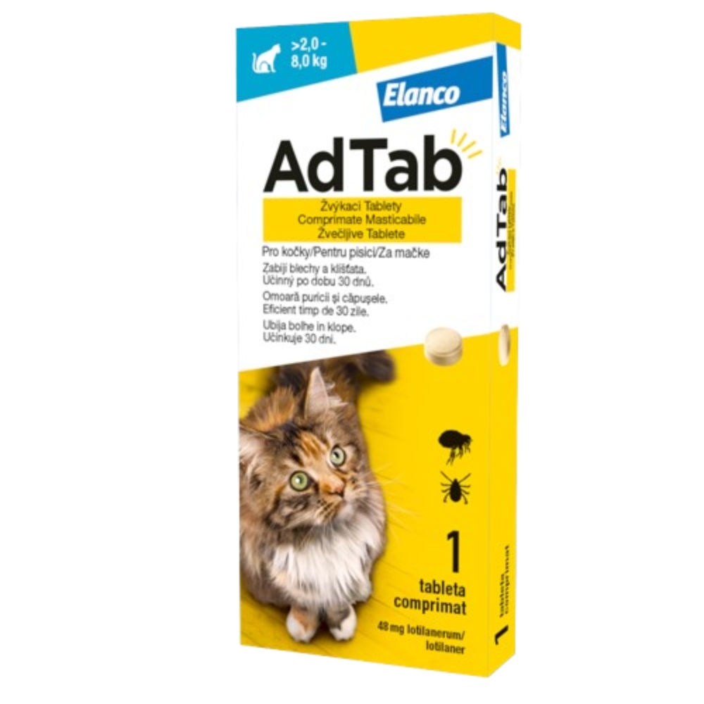 AdTab antiparazitare externă pisici, comprimate masticabile 2-8 kg / 1 tabletă