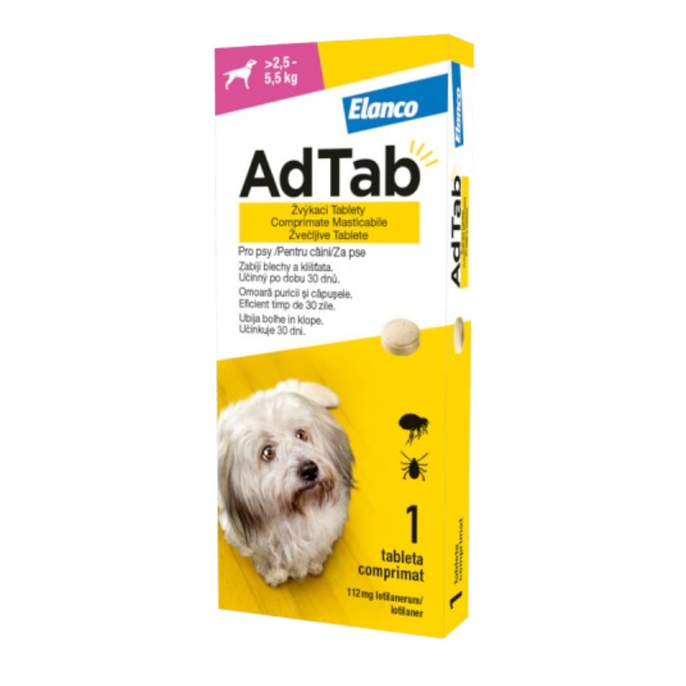 AdTab antiparazitare externă câini, comprimate masticabile 5,5-11 kg / 1 tabletă