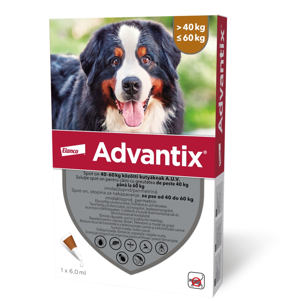 Advantix Spot On oldat kutyáknak A.U.V. 40-60 kg közötti kutyáknak 4 x 6,0 ml