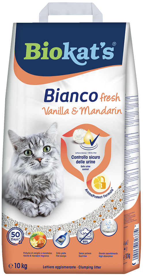 Biokat's Bianco Fresh vanilka & mandarínka stelivo pre mačky 10 kg