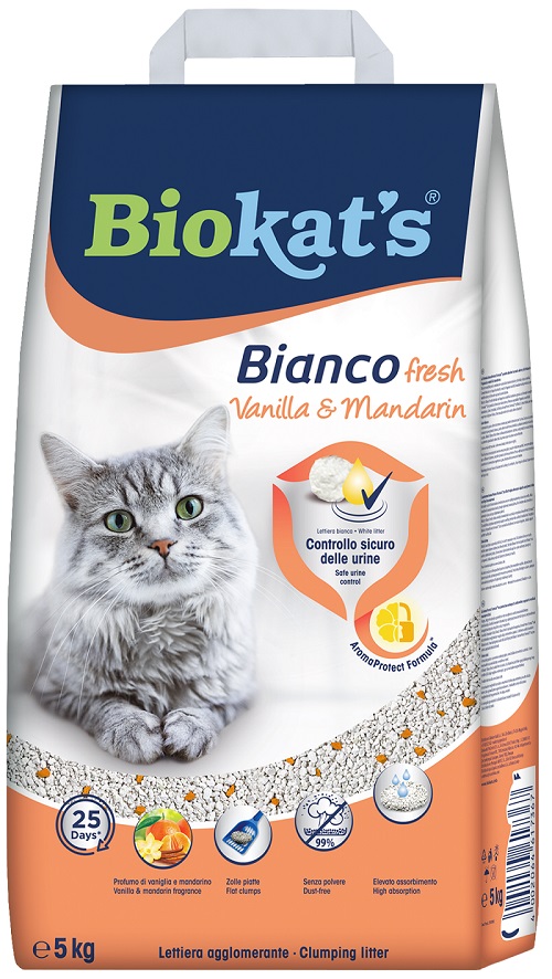 Biokat's Bianco Fresh vanilka & mandarínka stelivo pre mačky 5 kg