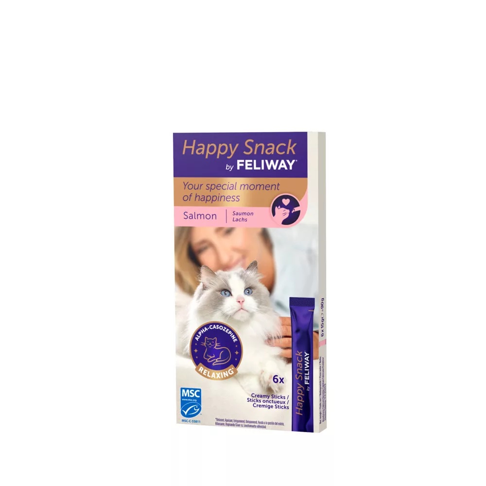 Happy Snack by FELIWAY - krémová lososová pamlsek pro kočky 6 x 15 g