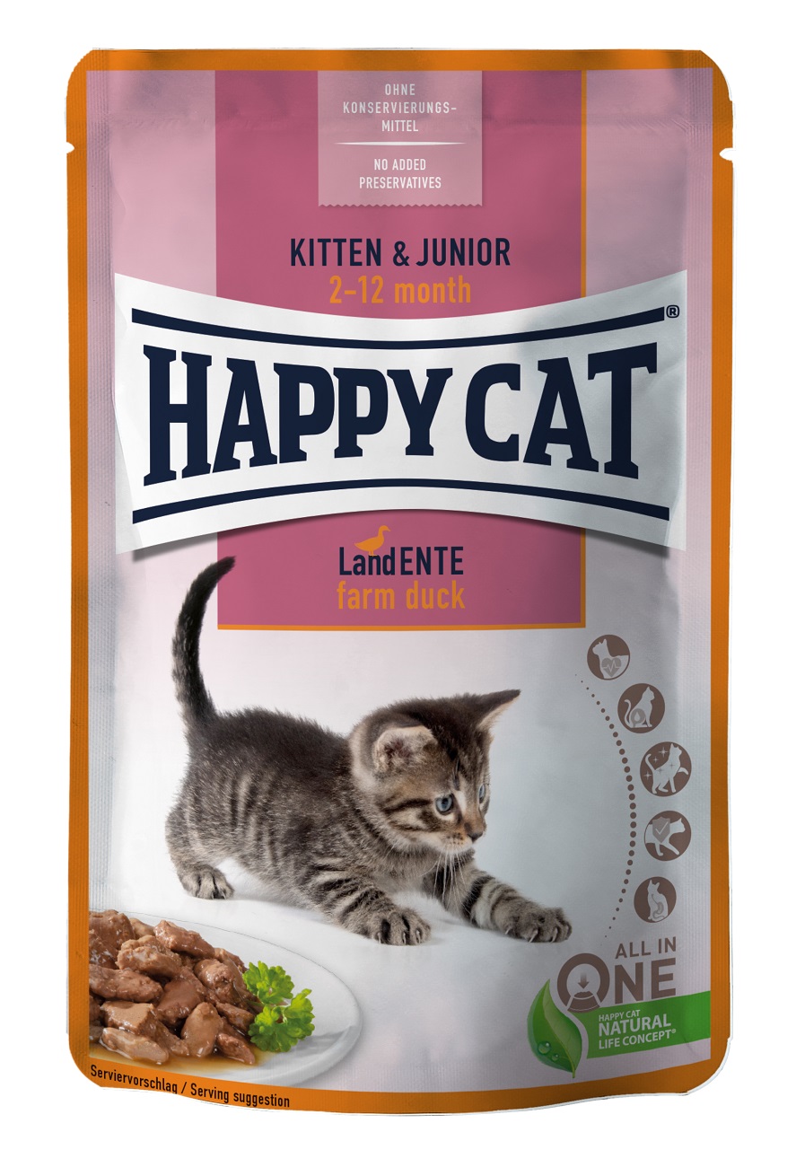 Happy Cat Kitten & Junior Land Ente kapsičky - Kachní 85 g