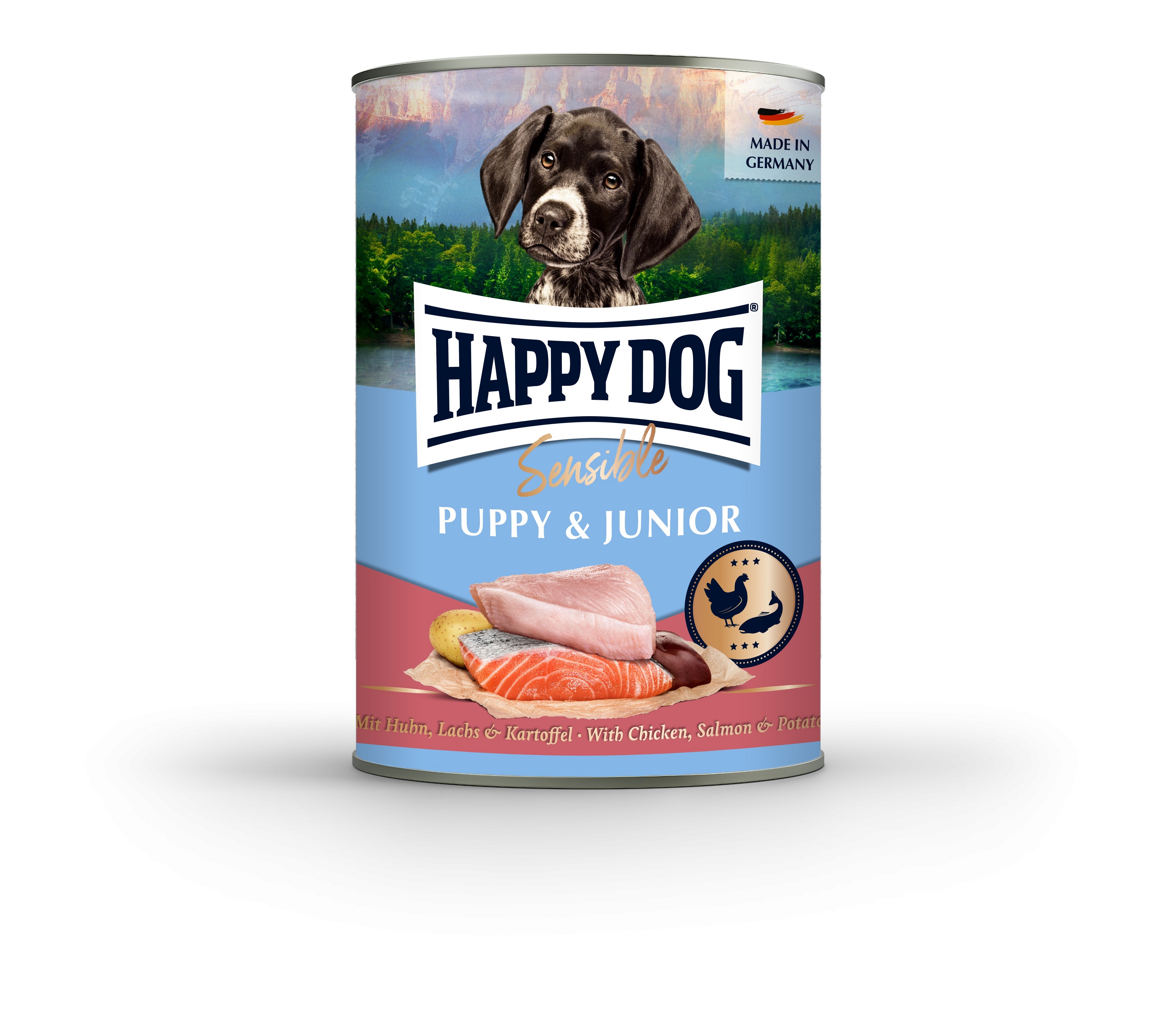 Mokra hrana Happy Dog Supreme Sensible Puppy & Junior – piščanec, losos in krompir. 200 g