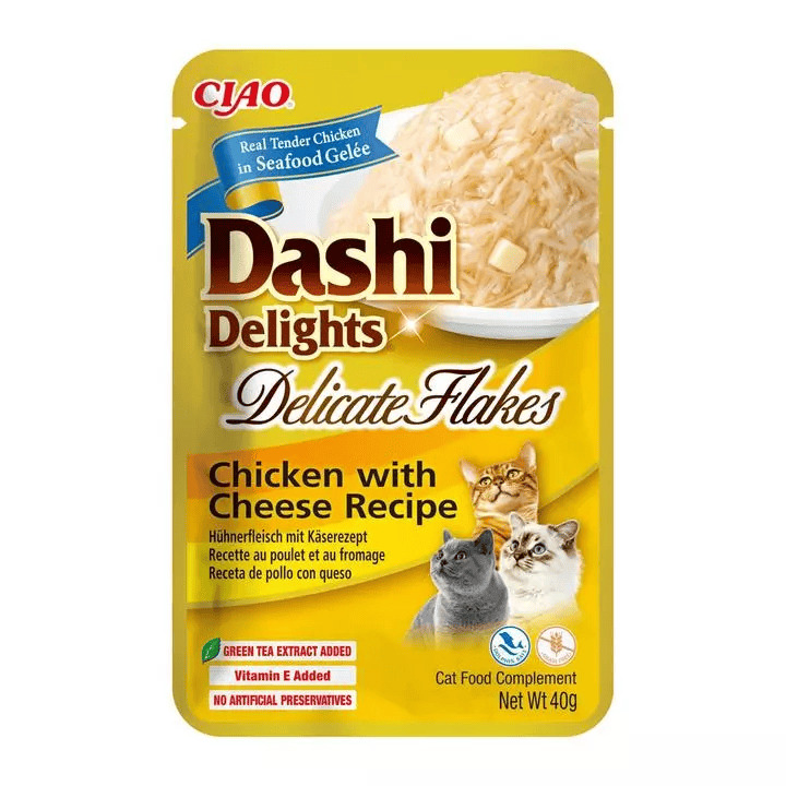Inaba Dashi Delights Delicate Flakes vlhké krmivo pro kočky - kuře se sýrem 40 g