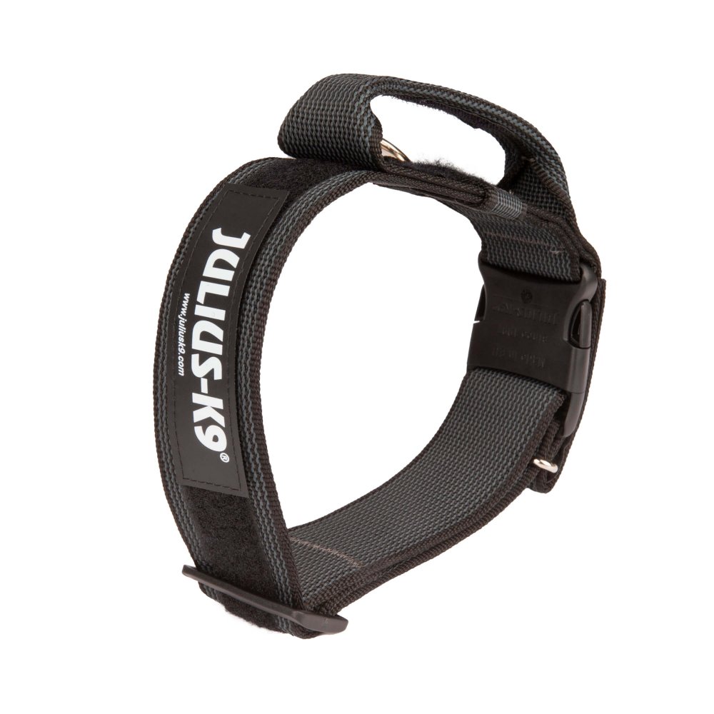 Julius-K9 Halsband mit Haltegriff, mit Klettvorrichtung für die Logos - schwarz 38-53 cm / 40 mm (100HA-K-2015) - Schwarz