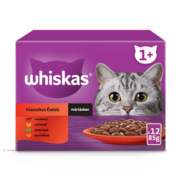 Whiskas klasszikus tasakos eledel válogatás felnőtt macskák számára 12 x 85 g