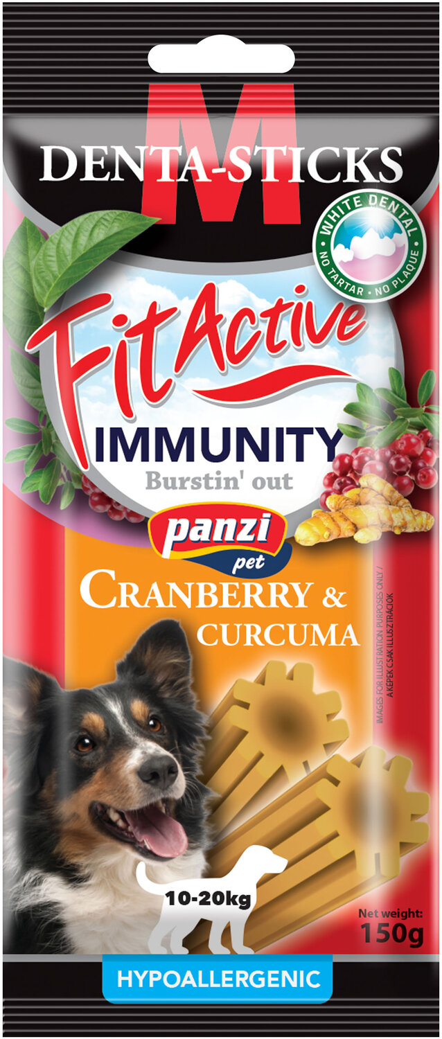 FitActive Hypoallergenic Denta-Sticks Immunity - Preiselbeeren und Kurkuma M - 150 g für mittelgroße Hunde (10–20 kg)