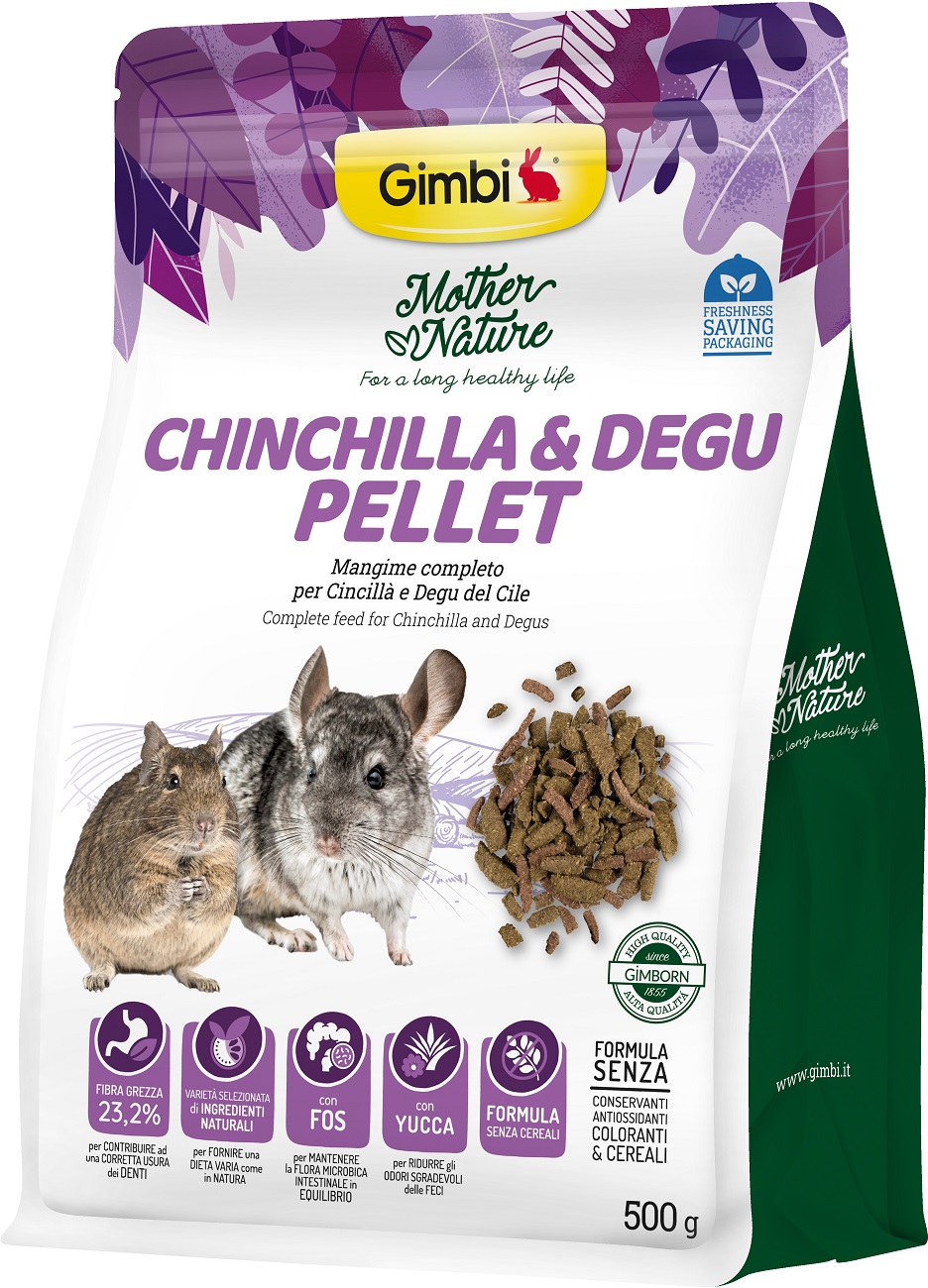 Gimbi Mother Nature Chinchilla & Degu Pellet - krmivo pre činčily a osmáky 500 g