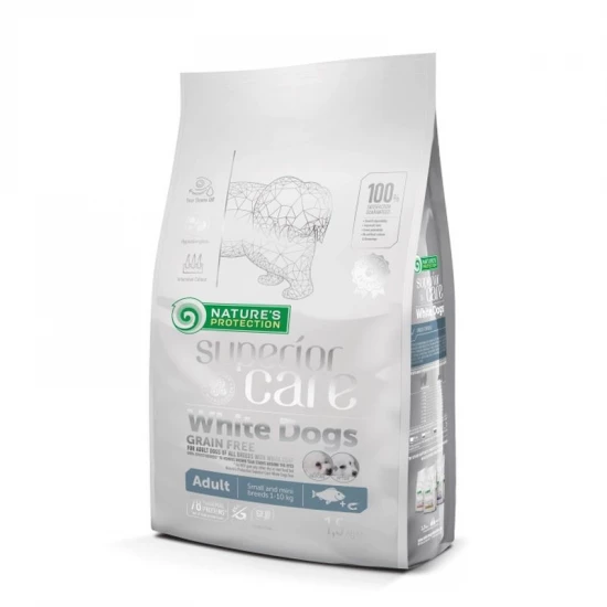 Суха храна за кучета с бяла козина NATURE'S PROTECTION Superior Care White Dog Adult Small Breeds - 1.5 и 10 kg, с бяла риба, за дребни и малки по