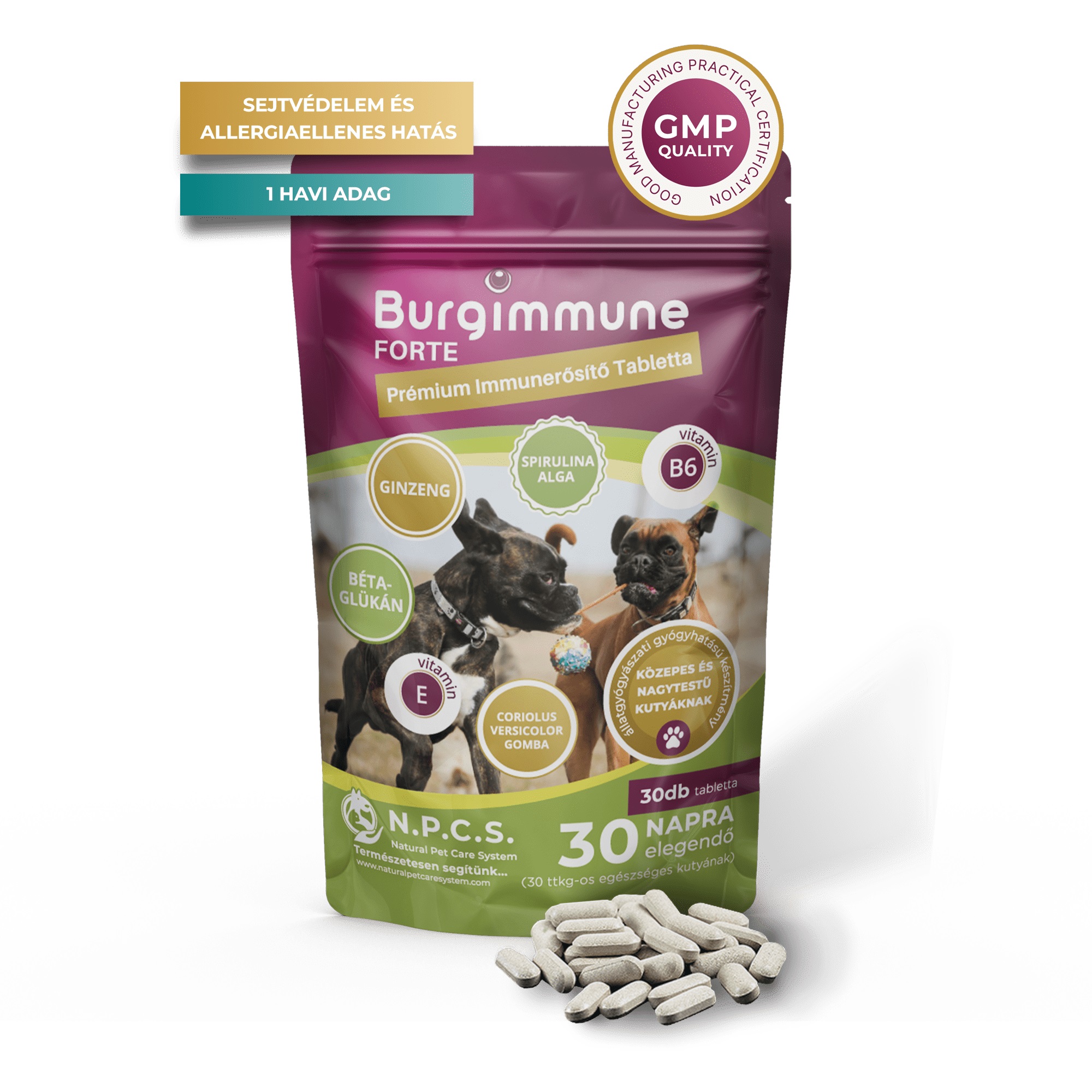 Natural Pet Care System Burgimmune FORTE Premium Immunverstärkung-Tabletten für Hunde 30 Tabletten