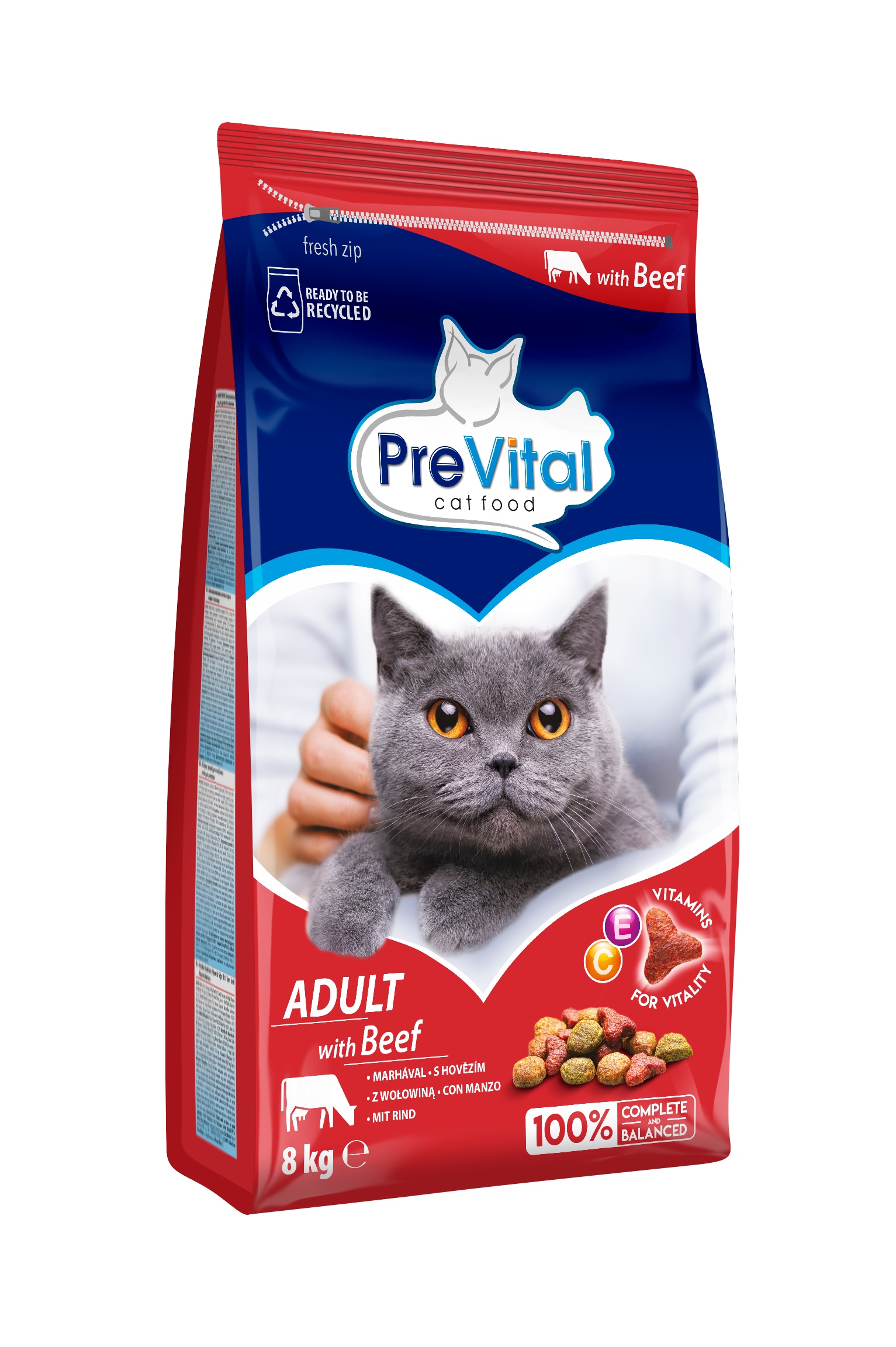 PreVital Adult suché krmivo pro kočky - hovězí 8 kg