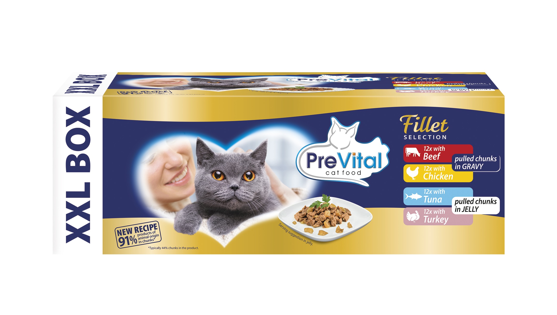 PreVital Fillet Selection kapsičky - hovězí, kuřecí v omáčce a krůtí, tuňák v aspiku 48 x 85 g