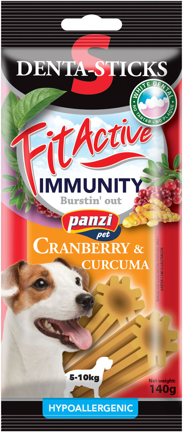 FitActive Hypoallergenic Denta-Sticks Immunity - Preiselbeeren und Kurkuma S - 140 g für kleine Hunde (5–10 kg)