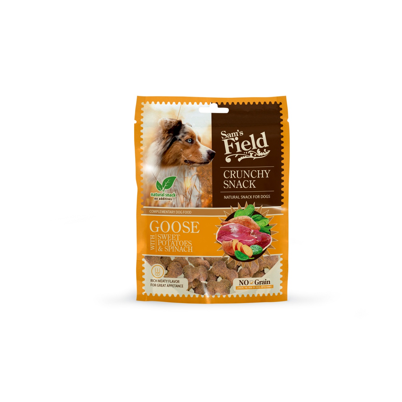 Sam's Field Crunchy Snack - Gos s sladkim krompirjem in špinačo 200 g