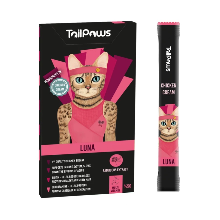 TailPaws Luna recompensă cremoasă pentru pisici - pui, soc 5 x 15 g