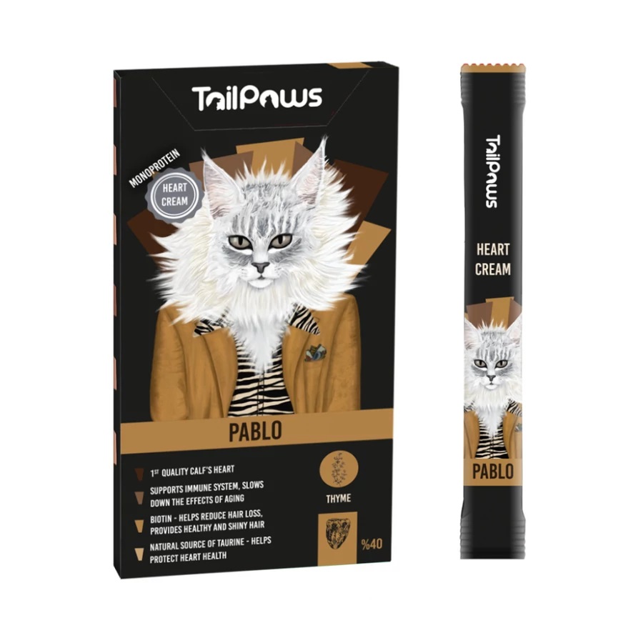 TailPaws Pablo recompensă cremoasă pisici - inimă de pasăre, cimbru 5 x 15 g