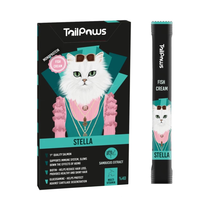 TailPaws Stella Cremiger Snack für Katzen - Fisch, Holunderbeere 5 x 15 g