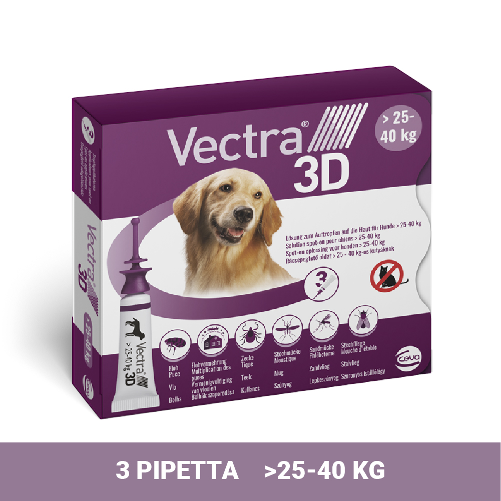 Vectra 3D rácsepegtető oldat kutyáknak 3 x 4,7 ml pipetta nagytestű kutyáknak (>25 - 40 kg, lila)