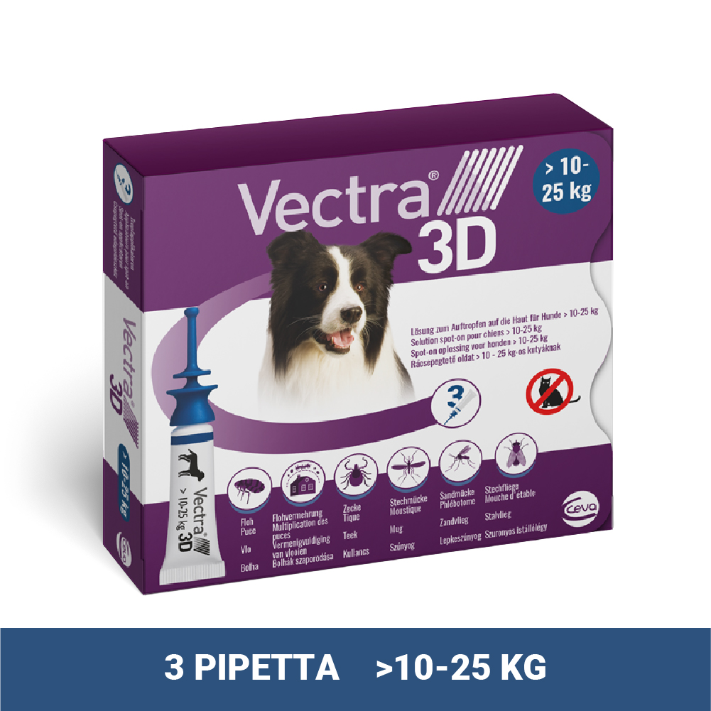 Vectra 3D rácsepegtető oldat kutyáknak 3 x 3,6 ml pipetta közepes testű kutyáknak (>10 - 25 kg, kék)