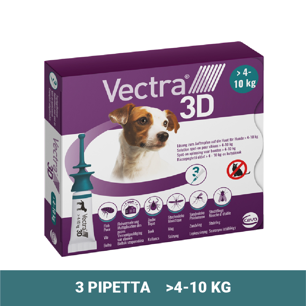 Vectra 3D rácsepegtető oldat kutyáknak 3 x 1,6 ml pipetta kistestű kutyáknak (>4 - 10 kg, zöld)