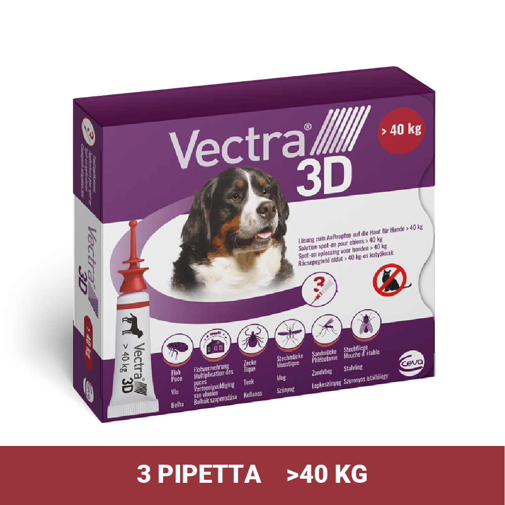 Vectra 3D rácsepegtető oldat kutyáknak 3 x 8,0 ml pipetta nagytestű kutyáknak (>40 kg, piros)