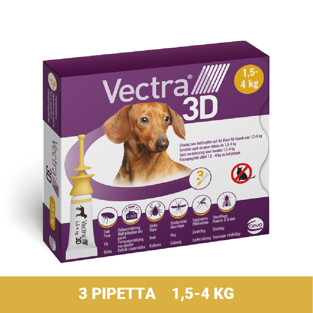 Vectra 3D rácsepegtető oldat kutyáknak 3 x 0,8 ml pipetta kistestű kutyáknak (1,5 - 4 kg, sárga)