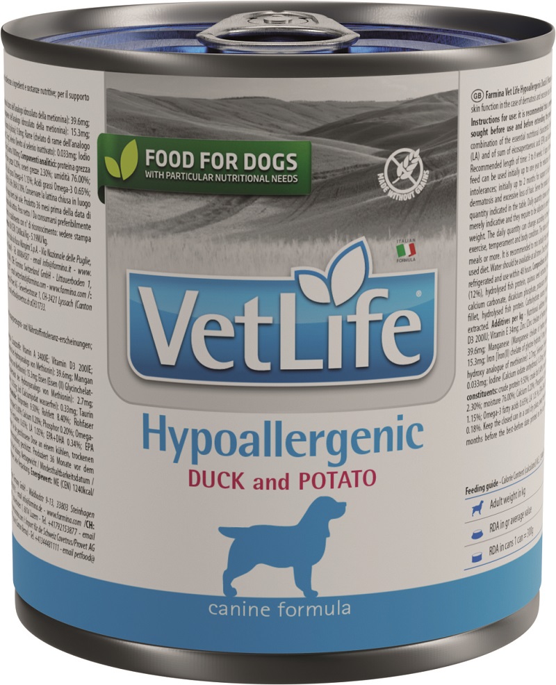 Vet Life Dog Hypoallergenic Duck & Potato konzerva 300 g