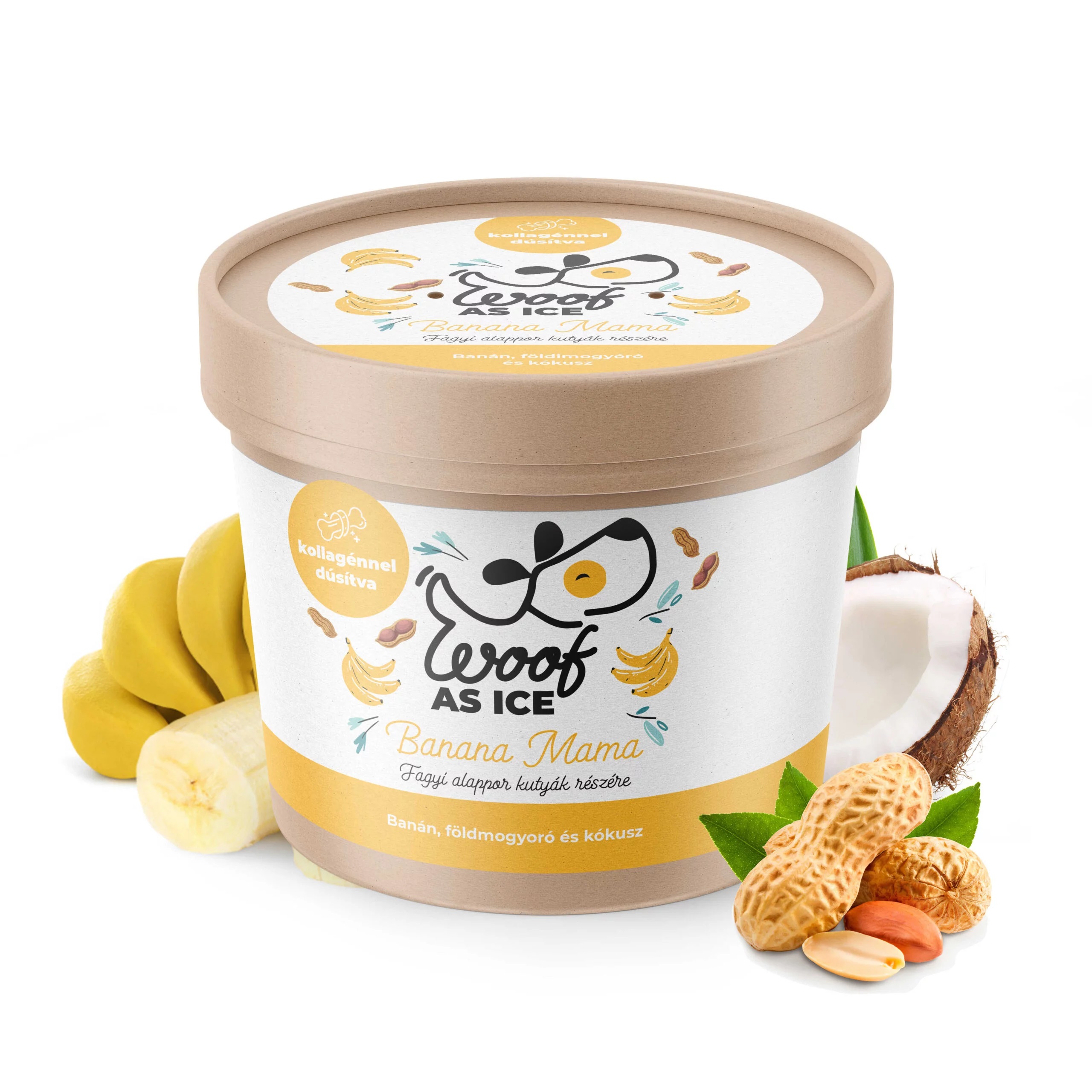 Woof as Ice praf de înghețată pentru câini - diverse arome Banana Mama - banane, alune, cocos- 100 g