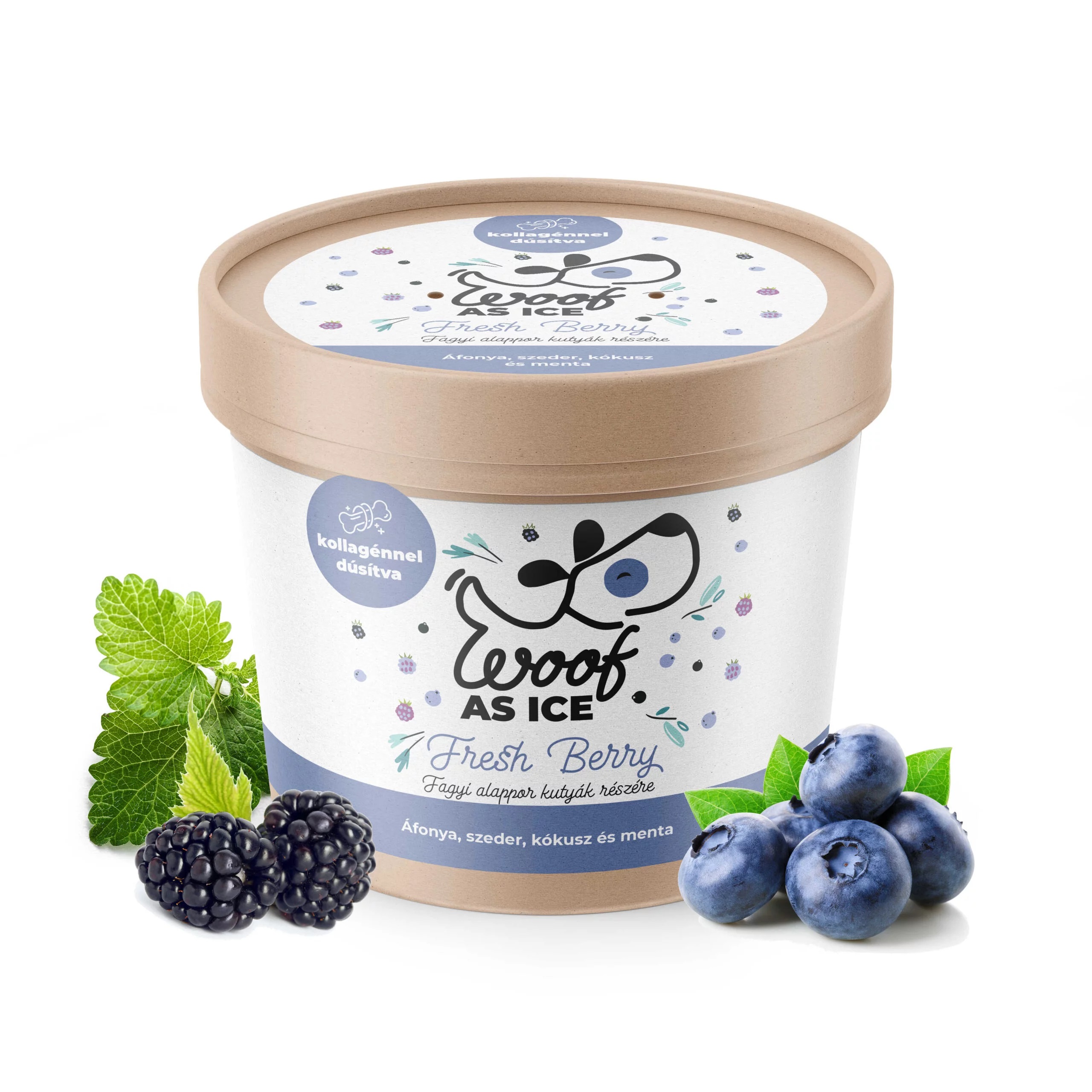 Woof as Ice praf de înghețată pentru câini - diverse arome Fresh Berry - afine, mure, cocos și menta - 100 g